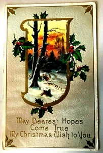 Weihnachtsgrüße 1910 • geprägte Stechpalme • Winterszene Vintage Postkarte SCHÖN!! - Bild 1 von 7