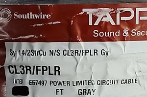 Southwire/Tappan 14/2C Riser Sonido/Seguridad/Comunicación Cable FPLR Gris /50ft - Imagen 1 de 8