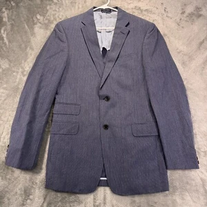 Tommy Hilfiger Blazer Men 40L Blue Pin-Stripe Wool Linen Blend Jacket Sport Coat - Picture 1 of 11