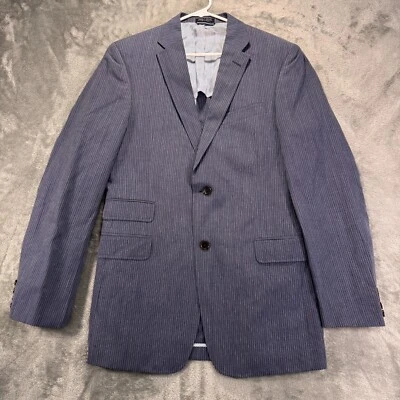 Tommy Hilfiger Blazer Men 40L Blue Pin-Stripe Wool Linen Blend Jacket Sport Coat - Image 1 of 4