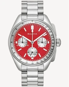 Bulova Lunar Pilot Red Dial Men's Chronograph Stainless Steel Watch 96K115 - Picture 1 of 6