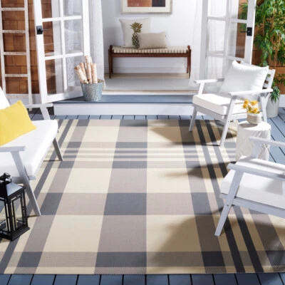 SAFAVIEH Outdoor CY6201-236 Courtyard  Grey / Bone Rug - Image 1 of 4