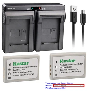Kastar Battery Dual Charger for Olympus Li-80B Battery Olympus Li-80C Charger - Picture 1 of 11