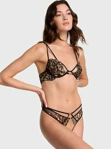 Victoria Secret SEXY CHEEKY Cut Out Panty CROTCHLESS Strappy Black Leopard NWT M - Picture 1 of 9