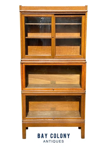 20TH C ANTIQUE TIGER OAK GLOBE WERNICKE STACKING BARRISTER BOOKCASE Cover