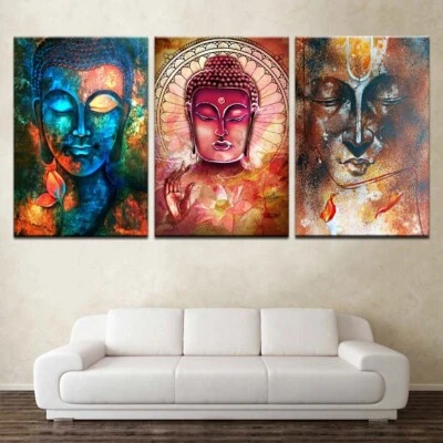 Pintura de Buda espiritual 3 piezas lienzo impresión arte de pared póster decoración del hogar Foto 1 de 4