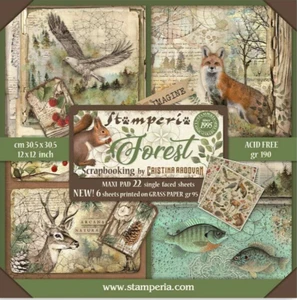 Stamperia FOREST MAXI PAD 12" X 12" Single Sided - 22 SHEETS (6 X GRASS PAPER) - Picture 1 of 24
