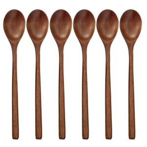 Wooden Spoons 6 Pieces 9 Inch Wood Soup Spoons For Eating Mixing Stirring Long H - Picture 1 of 7