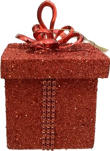 Lot Of 6 Red Glitter Christmas Present Gift Novelty Christmas Tree Ornaments - Picture 1 of 6
