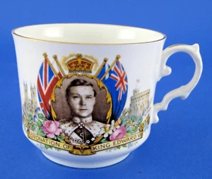 Taza de té coronación Aynsley rey Eduardo VIII hueso China Inglaterra 1937 antigua - Imagen 1 de 3