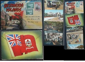 RARE 1943 Bermuda Lettercard with 18 Colour Pictures ties 3 stamps - Picture 1 of 8