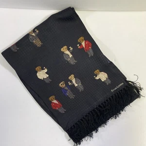 Rare vintage Ralph Lauren Teddy Bear Martini Party 100% Silk Tuxedo Opera Scarf - Picture 1 of 9