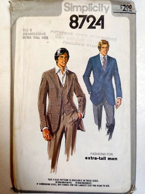 Suit Jacket Blazer Vest 38 40 42 44 X Tall Simplicity 8724 Sewing Pattern UC VTG - Image 1 of 4