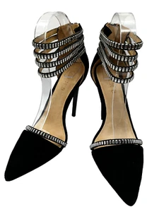 L.A.M.B. Zapatos de tacón alto para mujer Stiletto de gamuza negros con tiras al tobillo con tachuelas 8M - Imagen 1 de 12