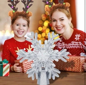 Christmas Tree Topper, 3D Rotating Silver Snowflake Pattern Projector LED LIGHTS - Picture 1 of 6