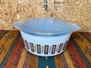 Vintage Pyrex 475-B Delphit blau Blattgold 2,5 Quart Auflaufform und Deckel - Bild 1 von 14