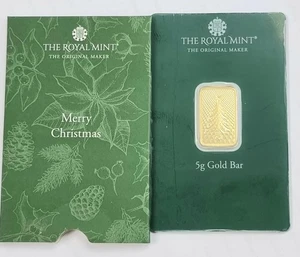 The Royal Mint Christmas Tree 5g Gold Bar - Picture 1 of 4