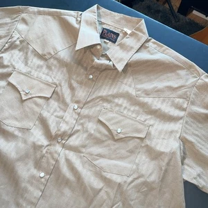 Ely Plains Western Shirt Plaid Short Sleeve Pearl Snap Size XL Beige Lightweight - Picture 1 of 12