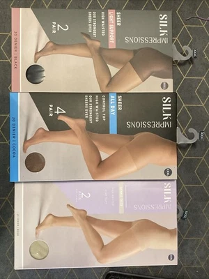 Pantyhose/Sheer Tights 3 Packs Size XXXL Silk Impressions 8 Pairs Total - Image 1 of 4