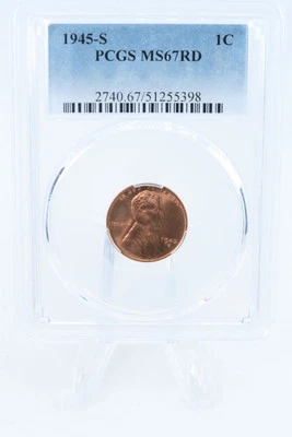 1945-S PCGS MS67RD Lincoln Wheat Cent Business Strike 1C - Image 1 of 2