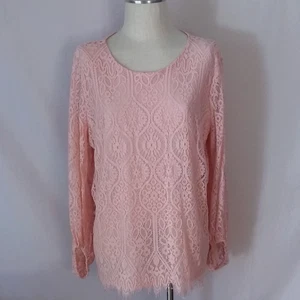 Worthington Damen elegantes Oberteil Rose Rauch Rosa Spitze Langarm gefüttert Größe XLT - Bild 1 von 16