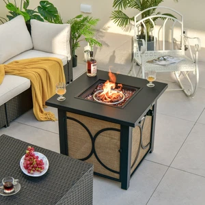 28" Square Propane Gas Fire Pit Table with Fire Glasses & Rain Cover 50,000 BTU - Picture 1 of 11