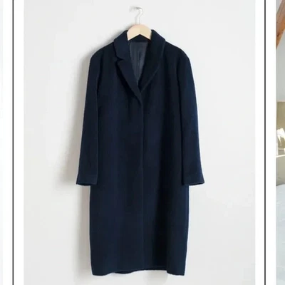 & Other Stories Wool Mohair Blend Long Navy Coat Sleek Contemporary Size 2 Cozy - Image 1 of 4