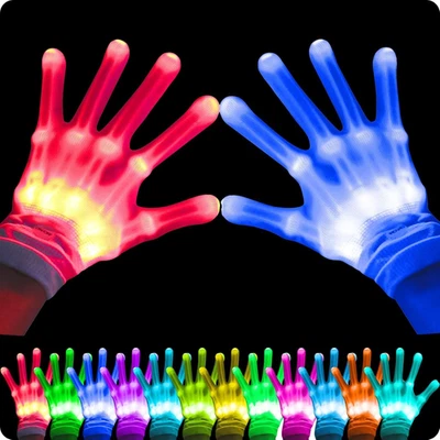 Guantes con iluminación LED de 12 colores juguetes intermitentes para Halloween fiesta de cumpleaños Foto 1 de 4