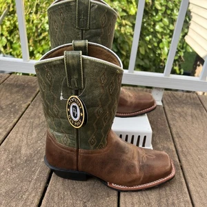 Dan Post Youth Teddy Leather Brown & Green Western Cowboy Boots ~ DPC3946 - Picture 1 of 9