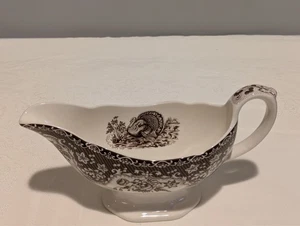SPODE England Festival Celebration Turkey Thanksgiving gravy boat 8" long. EUC. - Picture 1 of 13