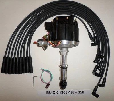 BUICK Small Block 350 1968-1974 DISTRIBUIDOR HEI y cables de bujía negros de 8 mm EE. UU. Foto 1 de 2