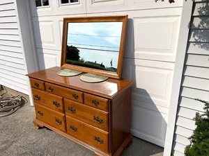 Ethan Allen Heirloom Solid Maple 55" Dresser 10-5302 with Ethen Allen Mirror - Picture 1 of 7