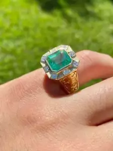 3Ct Lab Created Asscher Emerald Diamond Engagement Ring 14K Yellow Gold Plated - Picture 1 of 7