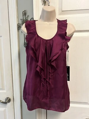 Blusa feminina de babado roxo pequena Willi Smith carreira escritório sem mangas nova com etiquetas - Imagem 1 de 4