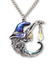 Mystical Wizard Holding Faceted Crystal Pewter Pendant Necklace Nk-138