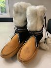 MUK LUK Leather Fur Boots Sz 8 Ladies Tan Embroidery.Ethnic,Native,Vintage GREBS
