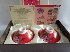 Sung Dynasty Porcelain Lucky Cups Set- 2 Cups Red floral - Create Melody-Unique 