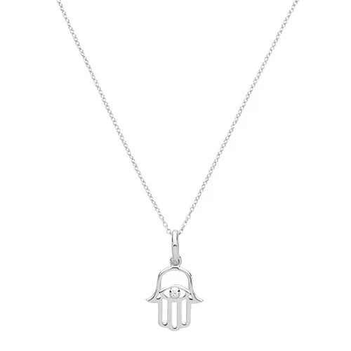 Argento Sterling Hamsa Ciondolo Con Singolo Bianco Pietra - Immagine 1 di 1