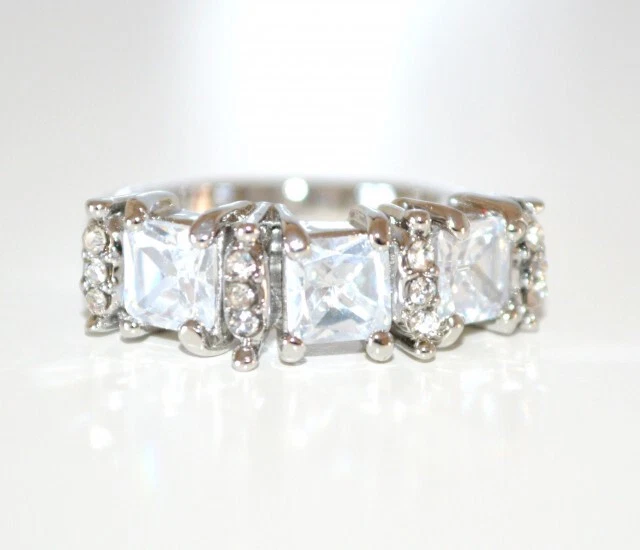 Anello donna argento fedina cristalli trasparenti veretta strass eleganti UE03 - Immagine 1 di 1