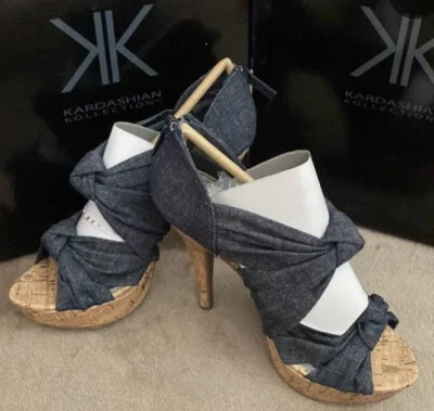 Kardashian Kollection  Blue Denim Canvas  Lexi Zipper  Heels  Shoes Pumps KK  6M - Image 1 of 4