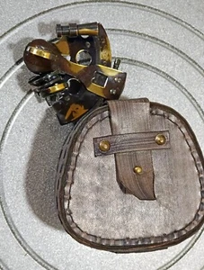 Mini strumenti di navigazione nautica nave sestante ottone 3" con scatola in pelle - Foto 1 di 8