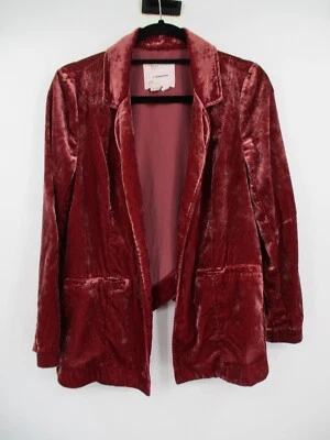Chaqueta Blazer Anthropologie Mujer Pequeña Terciopelo Rojo Frente Abierto Manga Larga Foto 1 de 4