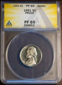 1951 5c Jefferson Nickel PF 65 Cameo ANACS # 7472175 + Bonus - Picture 1 of 2