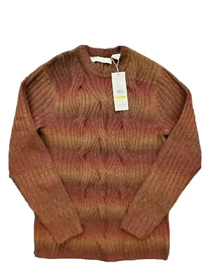 Perry Ellis Men M Rust Brown Braided Knit Front Pullover Sweater Retail $98 - Image 1 of 4