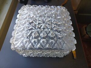 Vintage 10 1/4" Square Cube Diamond Quilted Clear Glass Lamp Shade Globe Fitter