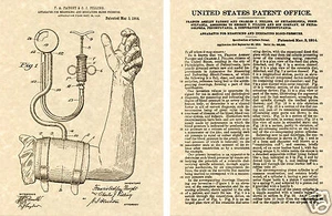 1914 BRACCIALE PRESSIONE SANGUIGNA BREVETTO US stampa artistica PRONTO PER LA CORNICE!!! Medico infermiere ER - Foto 1 di 1