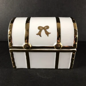 Lefton China Treasure Chest Trinket Box Hand Painted Gold Trim #1733 - Picture 1 of 12