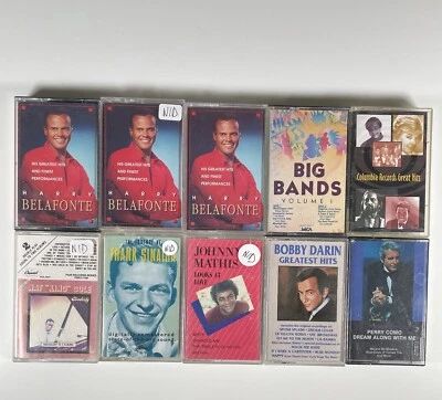 LOT of 10  Vintage Cassette Tapes Big Band Crooner Sinatra Belafonte Como Mathis Foto 1 de 4