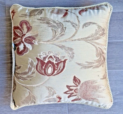 STRATFORD HOME Decorative Pillow Floral 17” X 17” Rare Gold Red - Excellent - Image 1 of 4