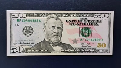 $50 Dollar Bill 2013 Uncirculated  U.S Federal Reserve Note MF 60480899 A.  - Image 1 of 2